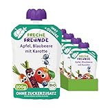 FRECHE FREUNDE Bio Quetschie Apfel, Blaubeere mit Karotte, Fruchtmus mit...