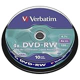 Verbatim DVD-RW 4x Matt Silver 4.7GB,10 Stueck Spindel, DVD Rohlinge...