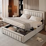 BRILVERDE Polsterbett 160x200 mit Stauraum, Hydraulisch Stauraumbett,...