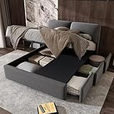 Rtopsu Polsterbett Doppelbett 140x200 cm mit 3 Stauraum Schublade, Bett mit...