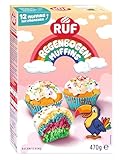 RUF Regenbogen Muffins Backmischung für 12 bunte Muffins mit Zuckerglasur...