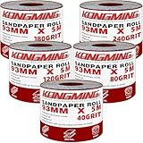 KONGMING Schleifpapier Rolle Set 93 mm x 5 m x 5 Rolle Körnung 40 80 120...