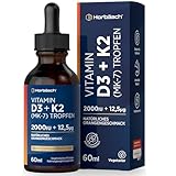 Vitamin D3 K2 Tropfen 60ml Hochdosiert | mit 2000 IE D3 + 12,5 µg K2 MK7...