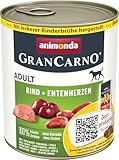 GranCarno Hunde Nassfutter mit Rind + Entenherzen (6 x 800 g), Hundefutter...