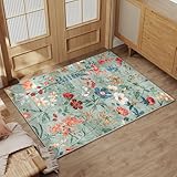HUGEAR Grün Waschbarer Teppich Blumenmuster 60x90cm Bumen Boho...