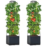 REAWOW 2 Stück Tomatentopf mit Rankhilfe, 28×28×114cm, 14L, Anthrazit...