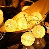 LED Lichterkette Baumwollkugeln mit Stecker, 3,8m 20er Cotton Ball...