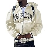 ORANDESIGNE Herren Full Zip Hoodie Y2K Los Angeles Pullover Jacke...