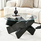 JUFU Couchtisch rund, Wohnzimmertisch Glas modern mit Oberfläche aus...