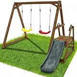 XYEJL Doppelschaukel für Kinder, Robuste Kinderschaukel mit Rutsche und...