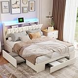PerGar Polsterbett 160x200 mit Beleuchtung und Ladefunktion, Samtbett mit 3...