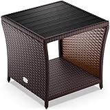 Casaria® Polyrattan Beistelltisch mit WPC Tischplatte 45x45x40cm 80 kg...