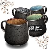 Moritz & Moritz SOLID 4er Tassen Set Bunt - Kaffeebecher Set Außen Schwarz...