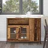 WRJENFSC Altholz Sideboard 100x35x75 cm Massivrecyclingholz mit Glastür...