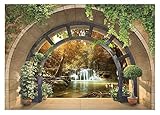 Forwall - Vlies Fototapete Fenster Wasserfall Wald Natur Ausblick 368x254...
