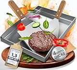 flammtal - Grillplatte aus 4mm rostfreiem Edelstahl [40 x 30cm] - Plancha...