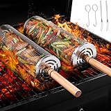Grillkorb Edelstahl,2 Stück Grill Zubehör mit Holzgriff – Rolling...