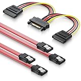 deleyCON SATA 3 Kabel Set 2x SATA III Kabel mit Stecker Gerade + Y Strom...