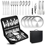 Camping Besteckset 4 Person, 20 PCS Picknick-Teller und Utensilien-Set,...