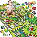 JOYIN Teppich Kinderzimmer 80x150cm mit 12 Mini Auto Spielzeug für Kinder...