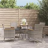 JUDYY 5-tlg. Garten-Bistro-Set mit Kissen Grau Poly Rattan...