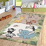 TT Home Kinderzimmer Teppich Dschungel Zoo Tiere Zebra Tiger Löwe AFFE...