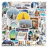 EUFFO Reisen Sticker Set 50 Stück, Wasserfeste Vinyl Weltberühmte...