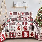 WONGS BEDDING Tagesdecke 220x240 Weihnachts Bettüberwurf Rotes Patchwork...