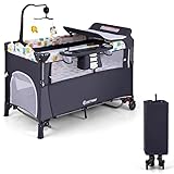 FANTASK 5-in-1 Babybett 120 x 60 cm, faltbares Beistellbett mobil 4-stufig...