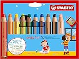 STABILO - Buntstift, Wasserfarbe & Wachsmalkreide - woody 3 in 1-10er Pack...