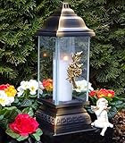 Grablaterne Grablampe Grableuchte Rose Bronze inkl. Grablicht Kerze...