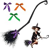 Hexenbesen Halloween 137 cm - Schwarzer Reisigbesen mit Schleife | Witch...