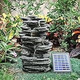 BTGGG Solarbrunnen für Draußen, Kaskaden Steingarten Solar Springbrunnen...