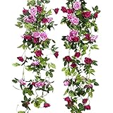 JUSTOYOU 2pcs 7.8FT zweifarbige künstliche gefälschte Rosengirlande Wein...