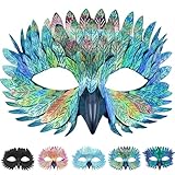 CWENDANER Elegante Vogelmaske mit Federn 5 Farben Halbgesichtsmaske für...