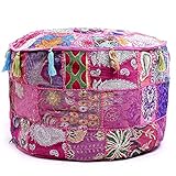 Aakriti Indian Pouf Fußhocker mit Stickerei Pouf, indische Baumwolle,...