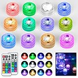 daphomeu Mini LED Lichter, RGB Lampe Wasserdicht 12pcs, Mehrfarbig Aquarium...