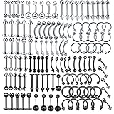 Multi schwarz Edelstahl Piercing Set 120x silber Mix Körperschmuck Studs...