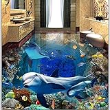 Benutzerdefinierte Bodenbelag 3d Unterwasserwelt Delphin Mutter und Sohn...