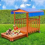 BRAST® Sandkasten verstellbares Dach Sandkiste Spielhaus Sitzbänke Holz...