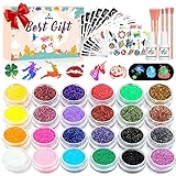 Acebwhtoy Glitzertattoos Kinder Set, 24 Farben Glitzer Tattoo Set Kinder,...