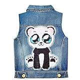 Yao Mädchen Denim Weste Frühling Herbst Pailletten Weste Mantel (Panda,...