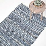 Homescapes Denim-Teppich 60x90 cm, blau gestreifter Flickenteppich...