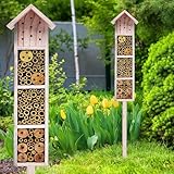 Holz Insektenhotel mit Erdspieß 78 cm - beige - Garten Deko Insektenhaus...
