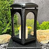 Grablaterne Grablicht Premium Massiv Guss incl Grabkerze Kerze Grabschmuck...