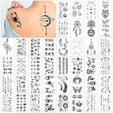40 Blätter Tatoos Aufkleben Damen, Schwarz Fake Tattoos, Temporäre Sets,...