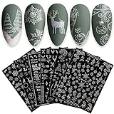 JMEOWIO Nagelsticker Weihnachten Glitzer 9 Blatt Nail Art Sticker...