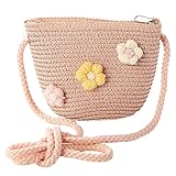 JAHEMU Mädchentaschen Blumen Stroh Tasche mit Reißverschluss Strohtasche...