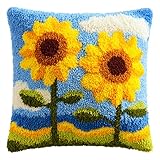 YarnAdventures Blumen Knüpfkissen Set,Zwei Sonnenblumen,Latch Hook Kissen...