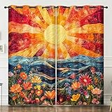 AILONEN Boho-Sonnenvorhang für Schlafzimmer, bunte Blumen, abstraktes...